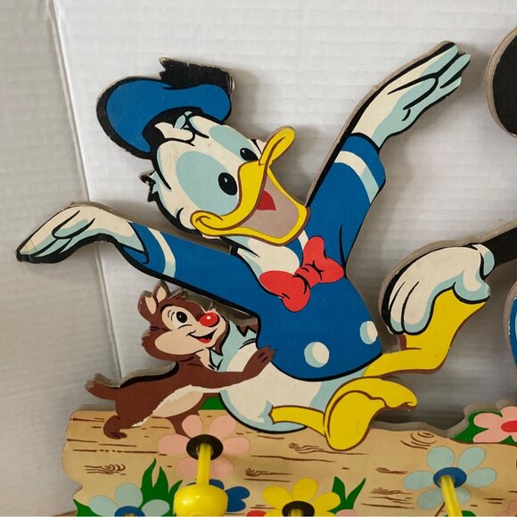 Vtg Walt Disney Productions Mickey Donald Wooden Wall Coat Rack w Hooks1980s - Picture 3 of 8